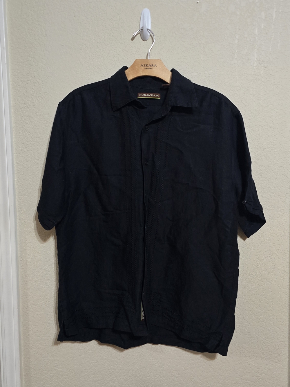 Cubavera Black Short Sleeve Button-down Front Shirt with Brown Label